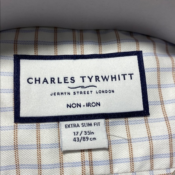 Sky Blue & Gold Fine Check non-iron Twill Cutaway Extra Slim Fit Shirt - Size 17 - Picture 2 of 7